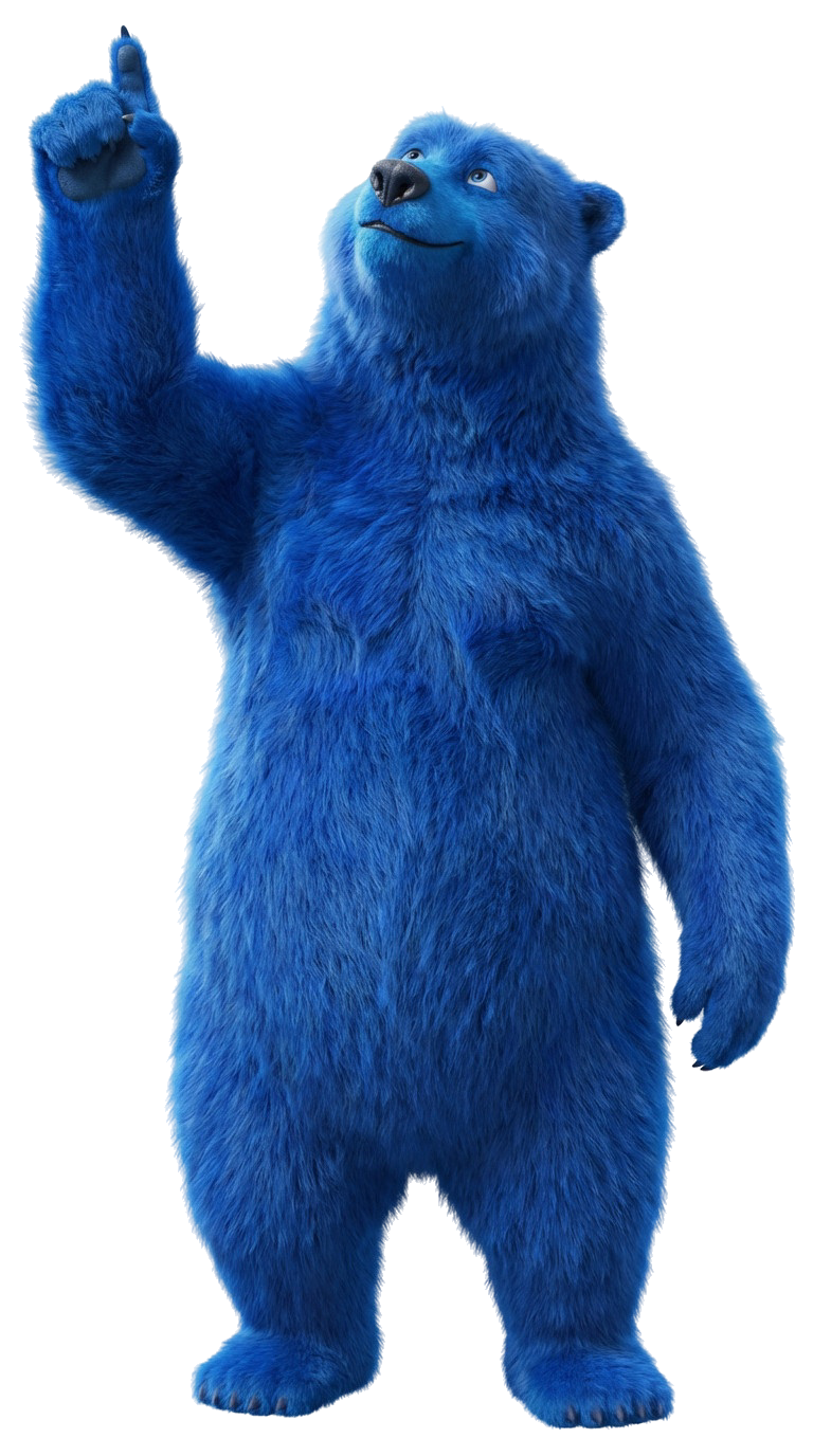 El oso de O2 señalando hacia arriba